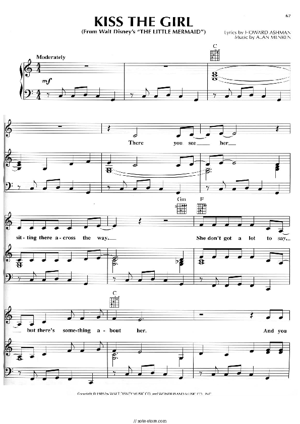 Alan Menken - Kiss The Girl (from The Little Mermaid) piano sheet music