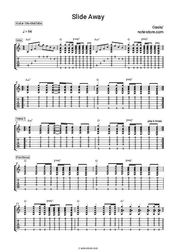 Slide Away - Oasis Chords and Tabs - Guitar.Chords&Tabs