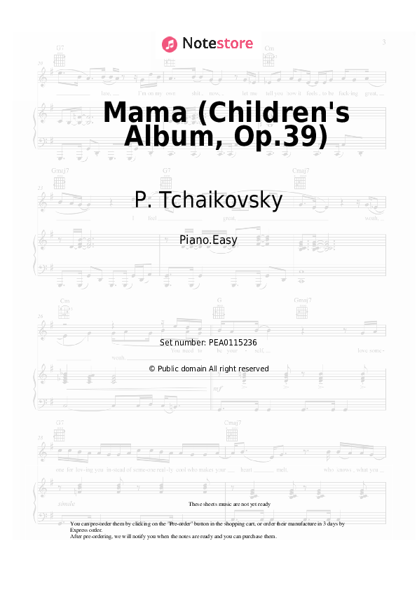 Easy sheet music P. Tchaikovsky - Mama (Children's Album, Op.39) - Piano.Easy