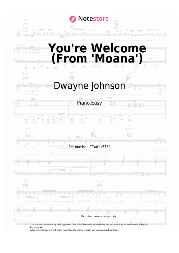 Easy sheet music Dwayne Johnson - You're Welcome (From 'Moana') - Piano.Easy