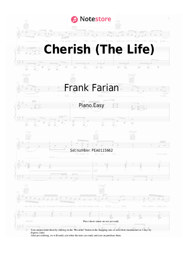 Easy sheet music Frank Farian, Yanina - Cherish (The Life) - Piano.Easy