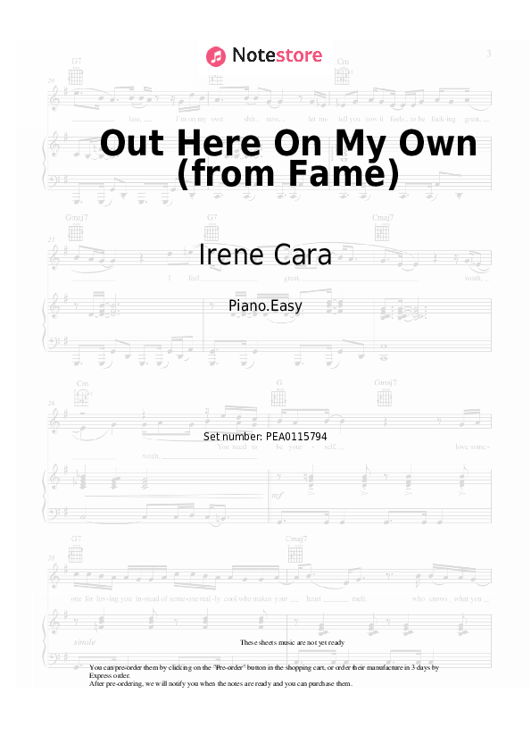 Easy sheet music Irene Cara - Out Here On My Own (from Fame) - Piano.Easy