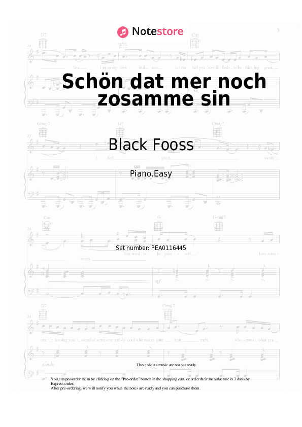 Schön dat mer noch zosamme sin - Black Fooss Piano Sheet Music Easy - Piano.Easy