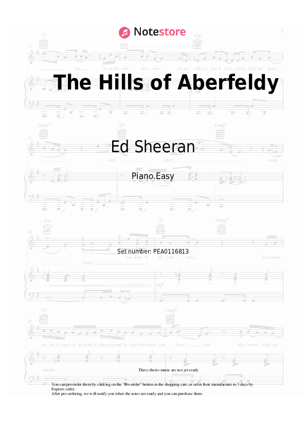 Easy sheet music Ed Sheeran - The Hills of Aberfeldy - Piano.Easy