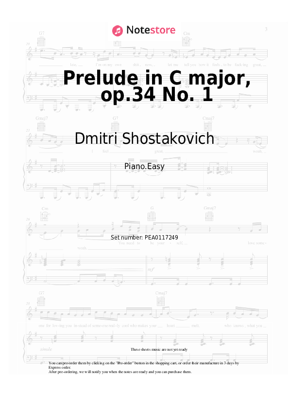 Easy sheet music Dmitri Shostakovich - Prelude in C major, op.34 No. 1 - Piano.Easy