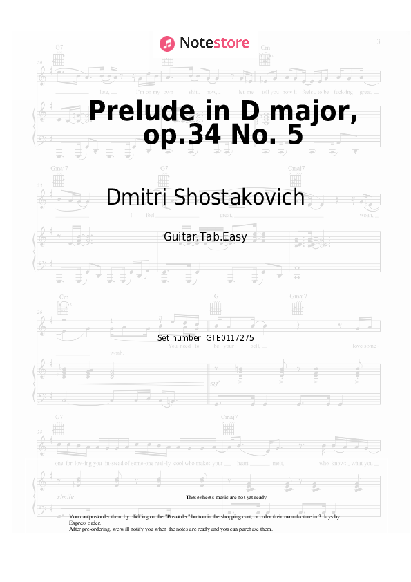 Prelude in D major, op.34 No. 5 - Dmitri Shostakovich Tabs Easy - Guitar.Tab.Easy