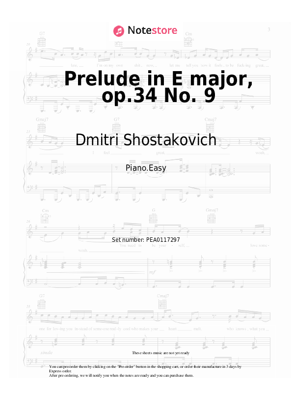 Easy sheet music Dmitri Shostakovich - Prelude in E major, op.34 No. 9 - Piano.Easy