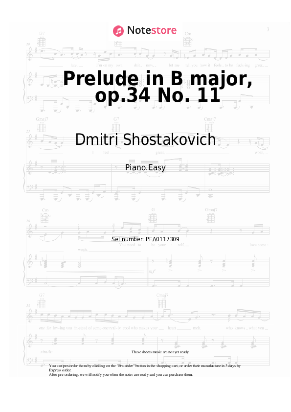 Easy sheet music Dmitri Shostakovich - Prelude in B major, op.34 No. 11 - Piano.Easy
