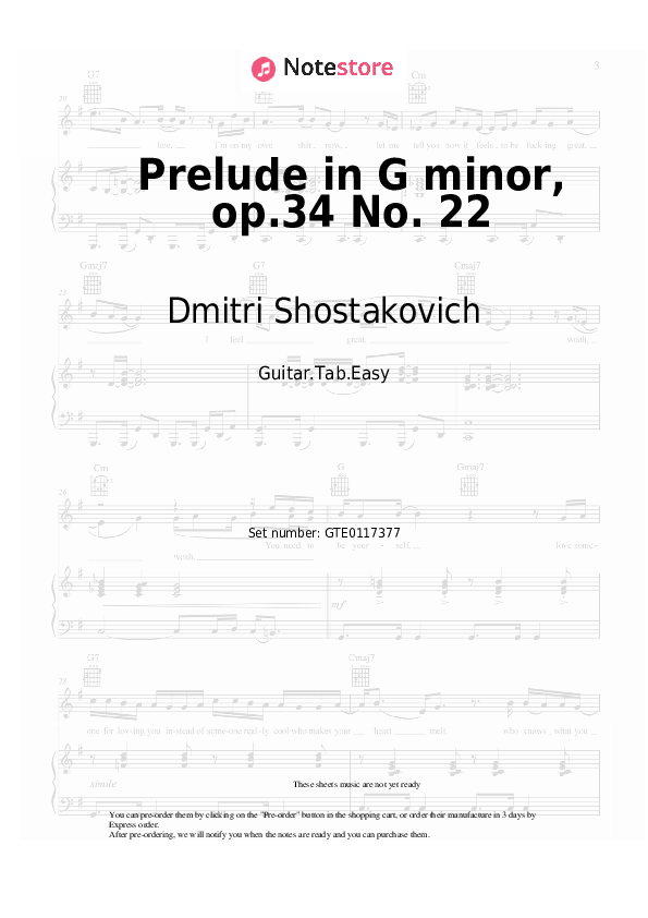 Prelude in G minor, op.34 No. 22 - Dmitri Shostakovich Tabs Easy - Guitar.Tab.Easy