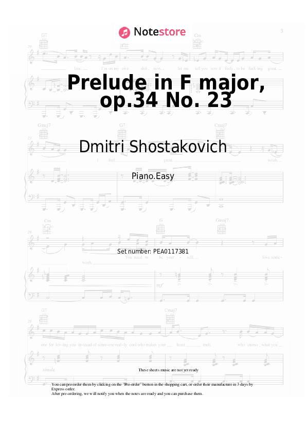 Prelude in F major, op.34 No. 23 - Dmitri Shostakovich Piano Sheet Music Easy - Piano.Easy