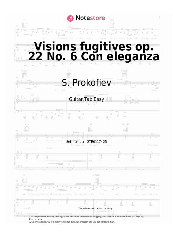 Easy Tabs S. Prokofiev - Visions fugitives op. 22 No. 6 Con eleganza - Guitar.Tab.Easy