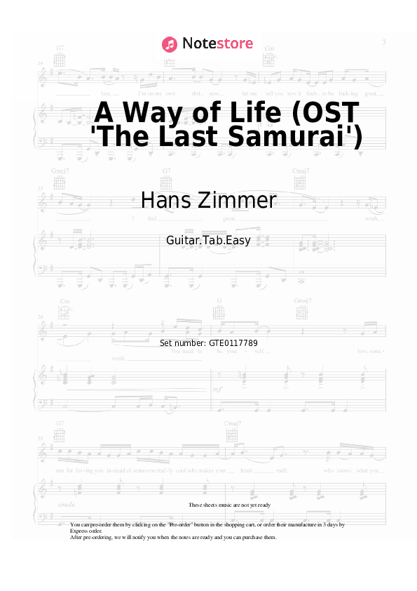 Easy Tabs Hans Zimmer - A Way of Life (OST 'The Last Samurai') - Guitar.Tab.Easy