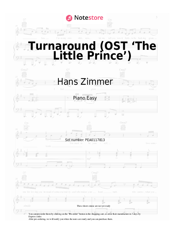 Easy sheet music Hans Zimmer, Camille - Turnaround (OST ‘The Little Prince’) - Piano.Easy