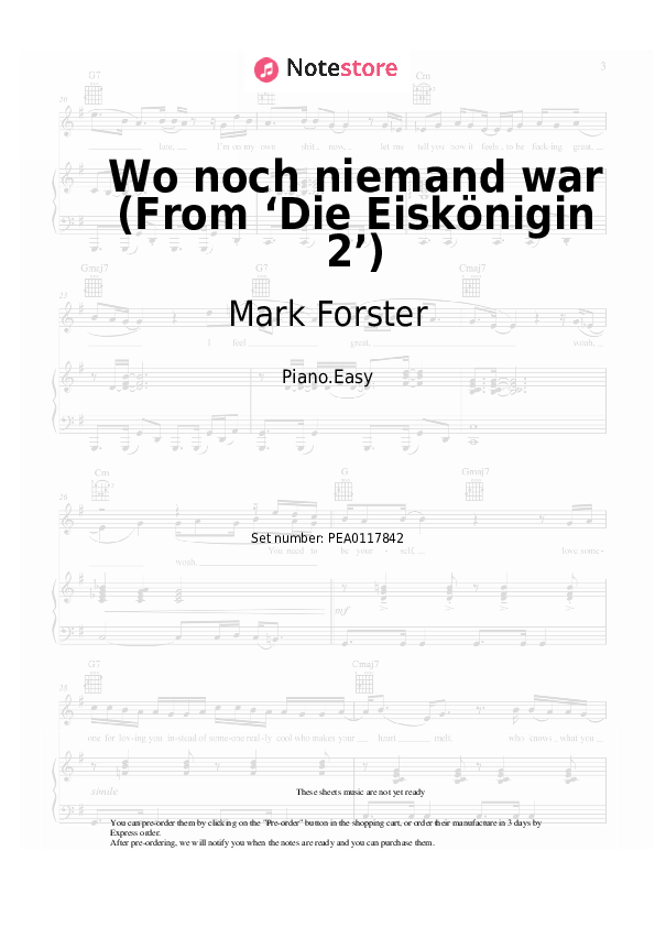 Easy sheet music Mark Forster - Wo noch niemand war (From ‘Die Eiskönigin 2’) - Piano.Easy