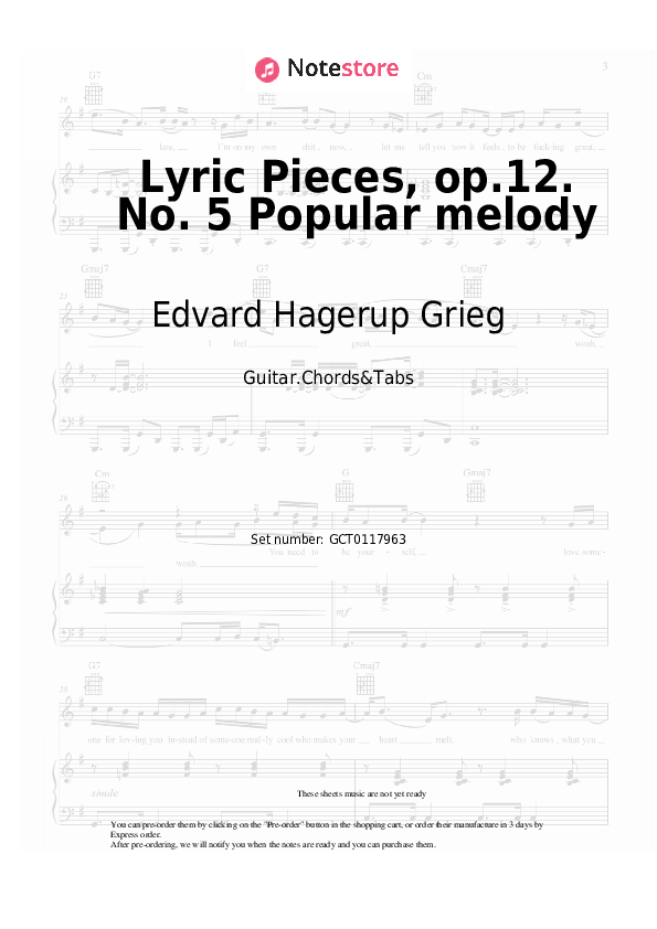 Lyric Pieces, op.12. No. 5 Popular melody - Edvard Hagerup Grieg Chords and Tabs - Guitar.Chords&Tabs