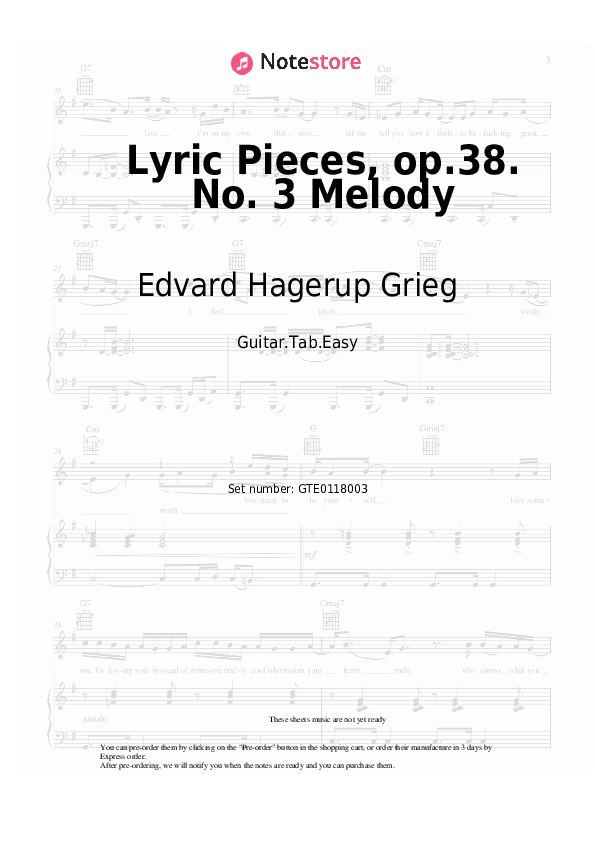 Easy Tabs Edvard Hagerup Grieg - Lyric Pieces, op.38. No. 3 Melody - Guitar.Tab.Easy