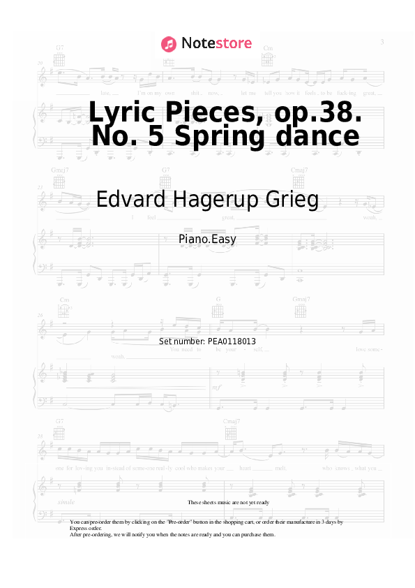 Easy sheet music Edvard Hagerup Grieg - Lyric Pieces, op.38. No. 5 Spring dance - Piano.Easy