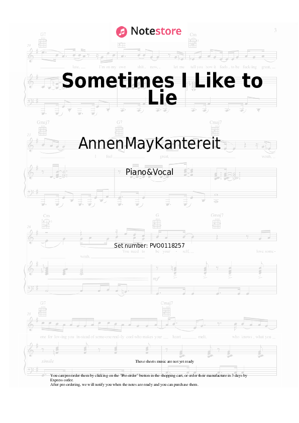 Sheet music with the voice part AnnenMayKantereit - Sometimes I Like to Lie - Piano&Vocal