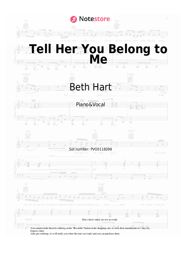 Sheet music with the voice part Beth Hart - Tell Her You Belong to Me - Piano&Vocal