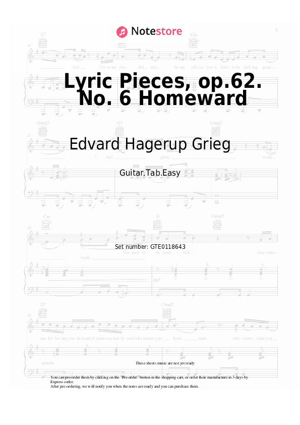 Easy Tabs Edvard Hagerup Grieg - Lyric Pieces, op.62. No. 6 Homeward - Guitar.Tab.Easy