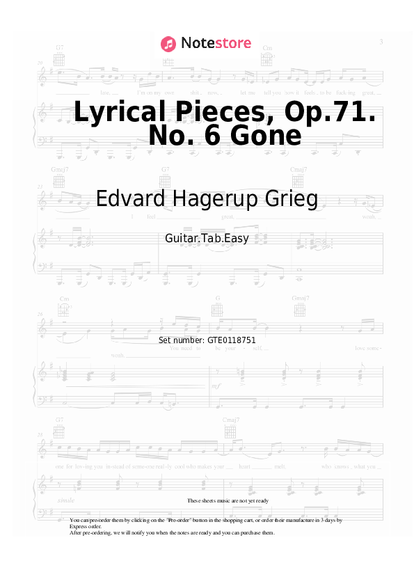 Easy Tabs Edvard Hagerup Grieg - Lyrical Pieces, Op.71. No. 6 Gone - Guitar.Tab.Easy