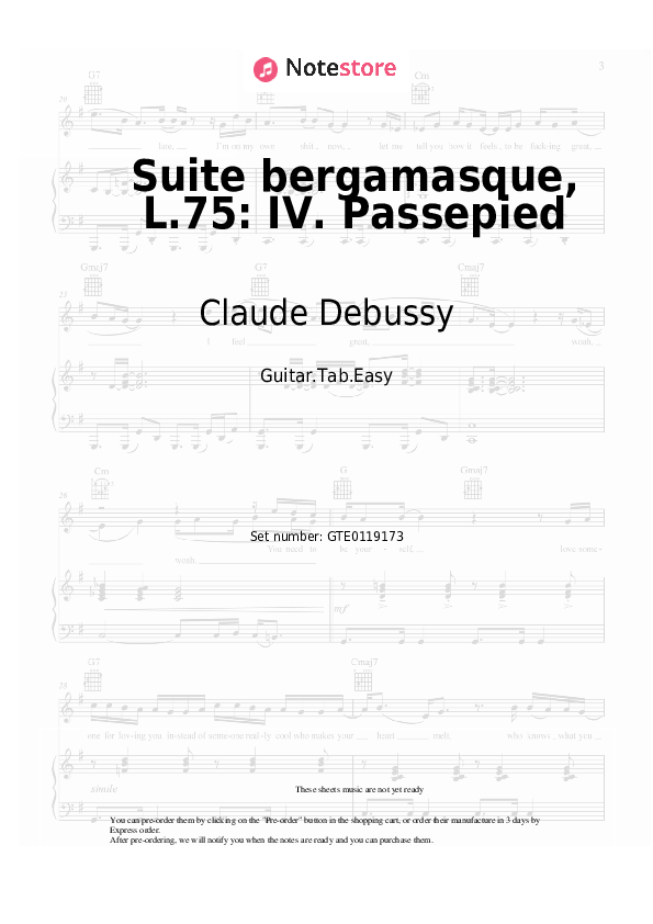 Easy Tabs Claude Debussy - Suite bergamasque, L.75: IV. Passepied - Guitar.Tab.Easy