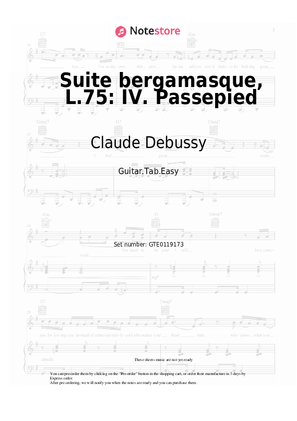 Suite bergamasque, L.75: IV. Passepied - Claude Debussy Tabs Easy - Guitar.Tab.Easy