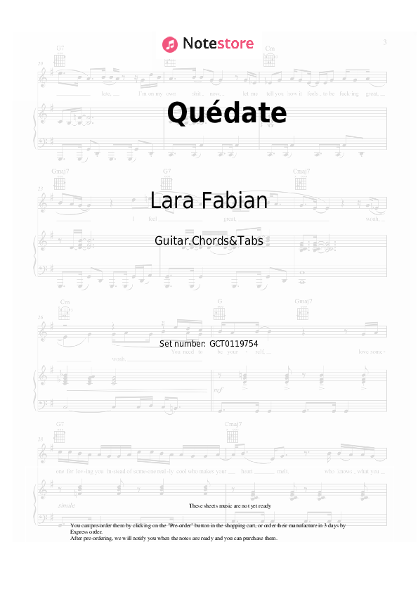 Quédate - Lara Fabian Chords and Tabs - Guitar.Chords&Tabs