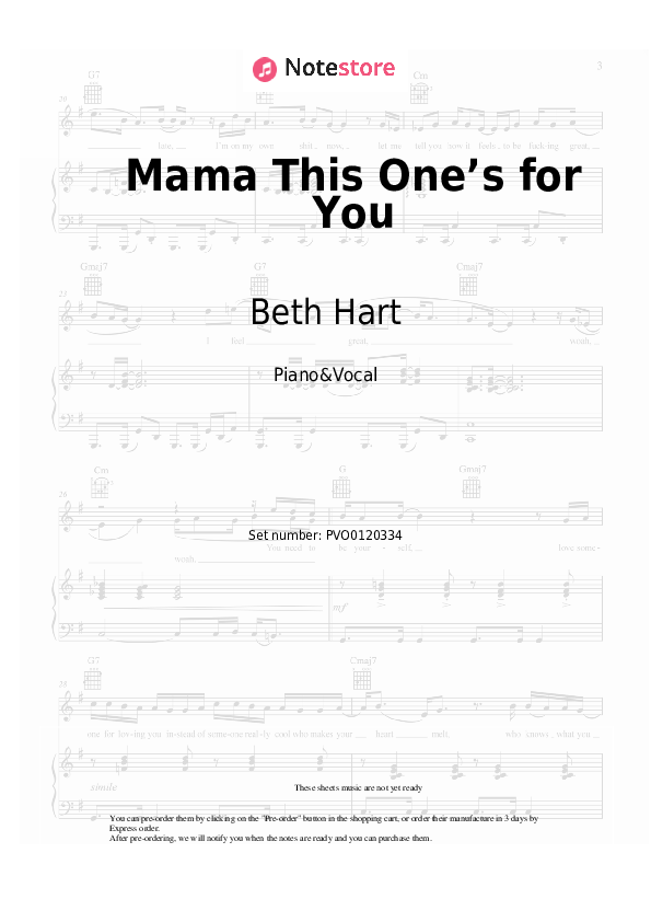 Mama This One’s for You - Beth Hart Piano Sheet Music with the Voice part - Piano&Vocal