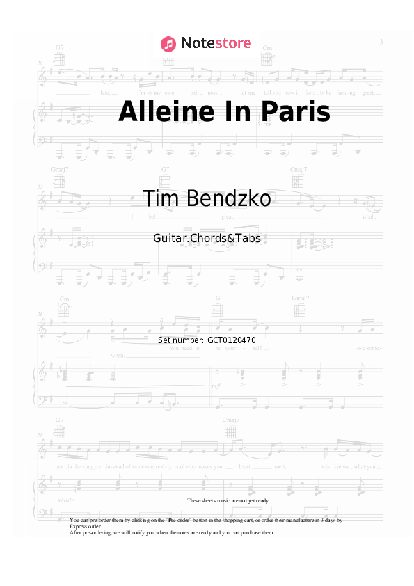Chords Tim Bendzko - Alleine In Paris - Guitar.Chords&Tabs