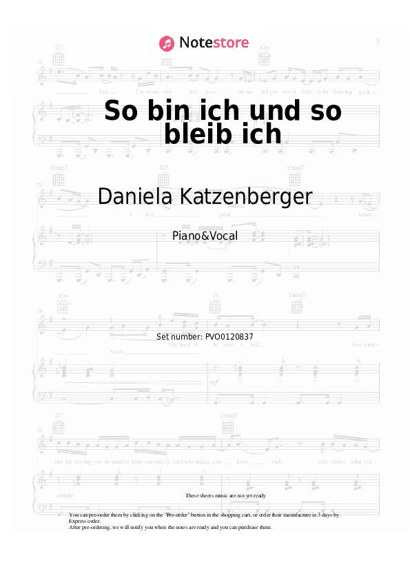 Sheet music with the voice part Daniela Katzenberger - So bin ich und so bleib ich - Piano&Vocal