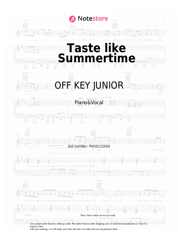 Sheet music with the voice part OFF KEY JUNIOR, Lovespeake - Taste like Summertime - Piano&Vocal