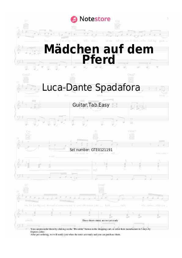 Mädchen auf dem Pferd - Luca-Dante Spadafora, Niklas Dee, Octavian, Peter Plate, Ulf Leo Sommer Tabs Easy - Guitar.Tab.Easy