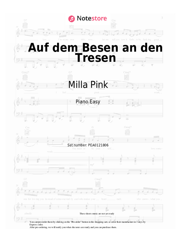 Auf dem Besen an den Tresen - Milla Pink Piano Sheet Music Easy - Piano.Easy