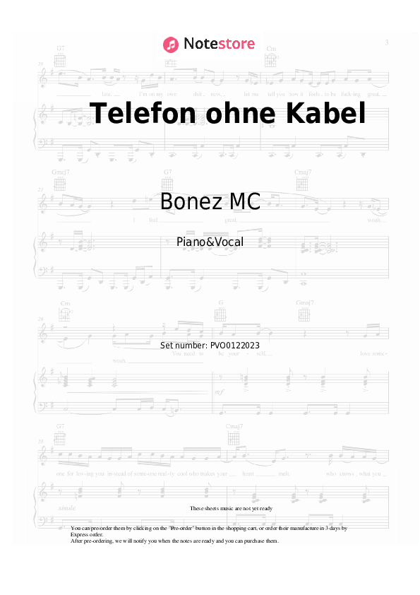 Sheet music with the voice part Bonez MC - Telefon ohne Kabel - Piano&Vocal