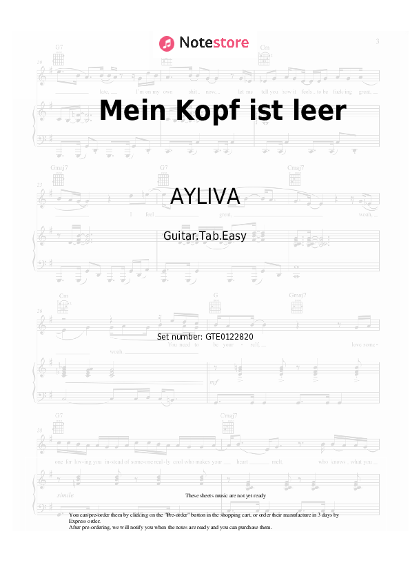 Easy Tabs AYLIVA - Mein Kopf ist leer - Guitar.Tab.Einfach