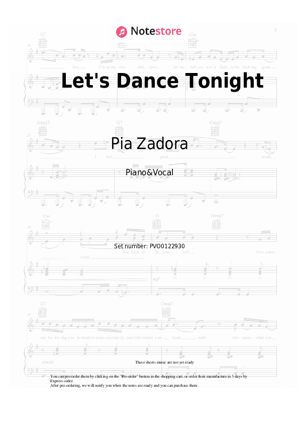 Sheet music with the voice part Pia Zadora - Let's Dance Tonight - Piano&Vocal