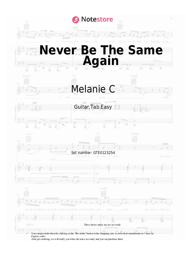 Easy Tabs Melanie C, Lisa Lopes - Never Be The Same Again - Guitar.Tab.Easy