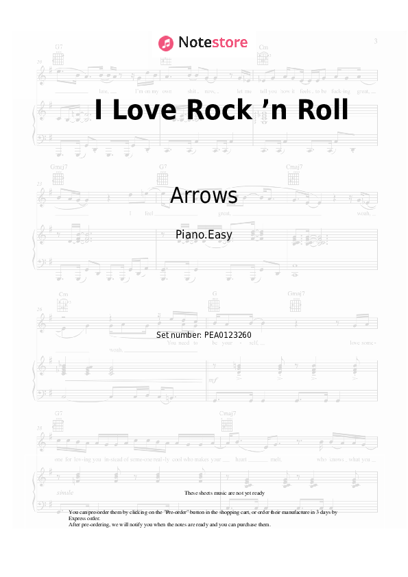 Easy sheet music Arrows - I Love Rock ’n Roll - Piano.Easy