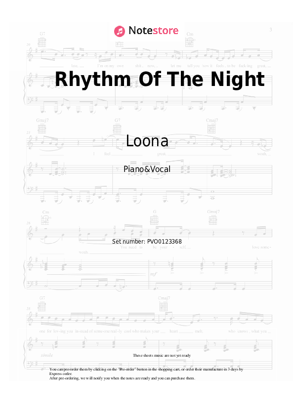 Rhythm Of The Night - Loona Piano Sheet Music with the Voice part - Piano&Vocal