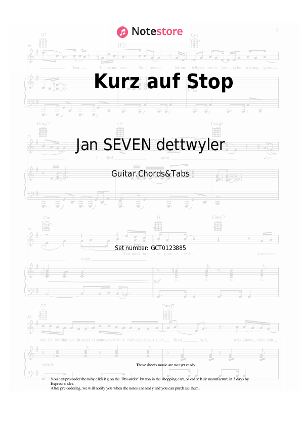 Chords Jan SEVEN dettwyler, Johannes Oerding - Kurz auf Stop - Guitar.Chords&Tabs
