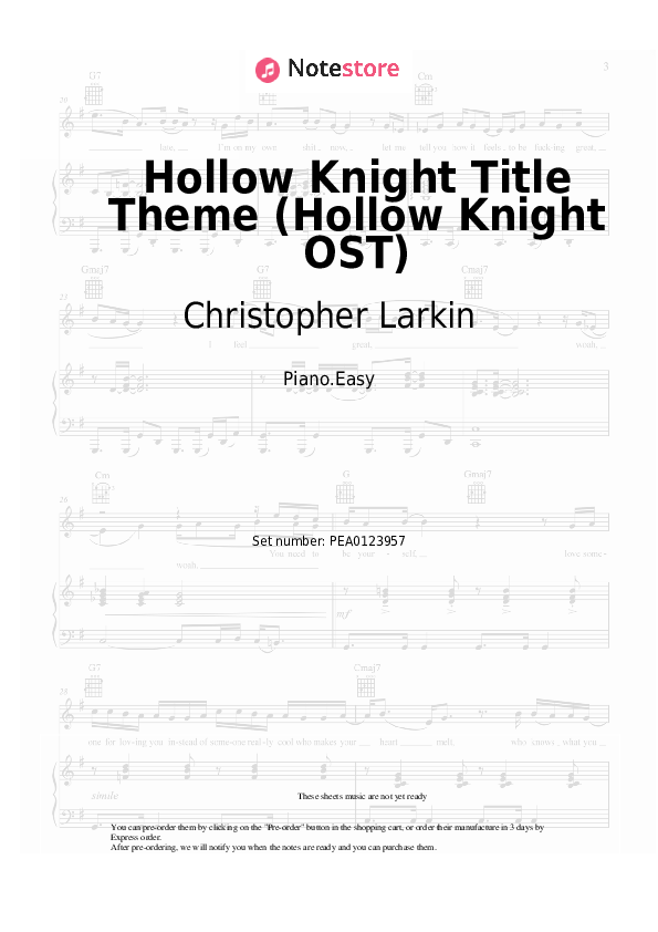 Hollow Knight Title Theme (Hollow Knight OST) - Christopher Larkin Piano Sheet Music Easy - Piano.Easy