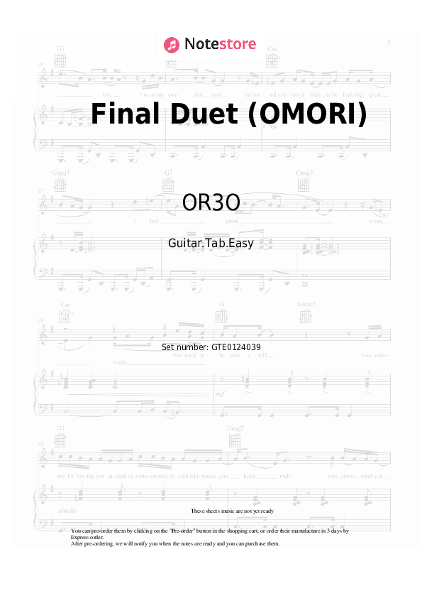 Easy Tabs OR3O - Final Duet (OMORI) - Guitar.Tab.Einfach