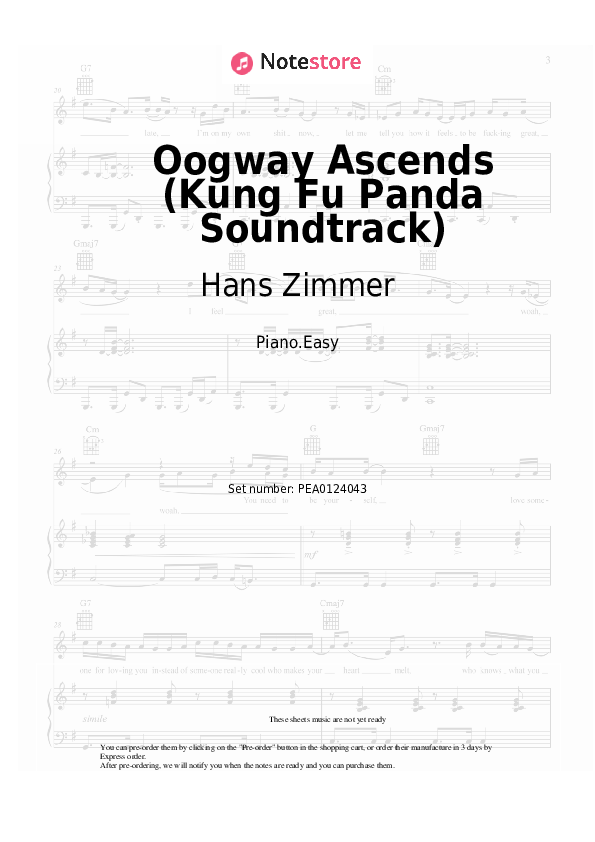 Easy sheet music Hans Zimmer, John Powell - Oogway Ascends (Kung Fu Panda Soundtrack) - Piano.Easy