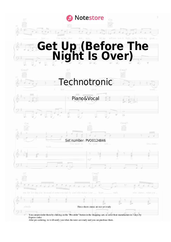 Get Up (Before The Night Is Over) - Technotronic Piano Sheet Music with the Voice part - Piano&Vocal