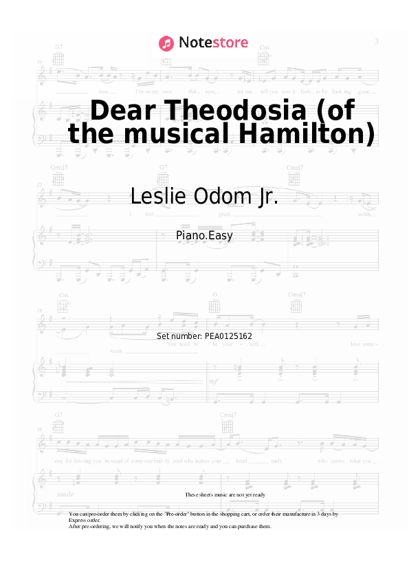 Easy sheet music Leslie Odom Jr., Lin-Manuel Miranda - Dear Theodosia (of the musical Hamilton) - Piano.Easy