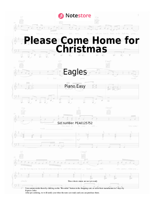 Easy sheet music Eagles - Please Come Home for Christmas - Piano.Easy