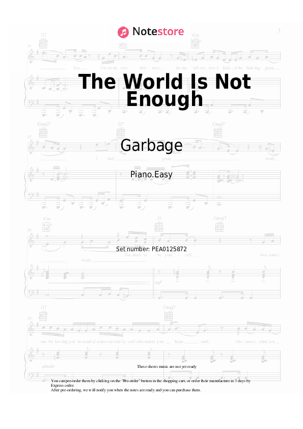 The World Is Not Enough - Garbage Piano Sheet Music Easy - Piano.Easy