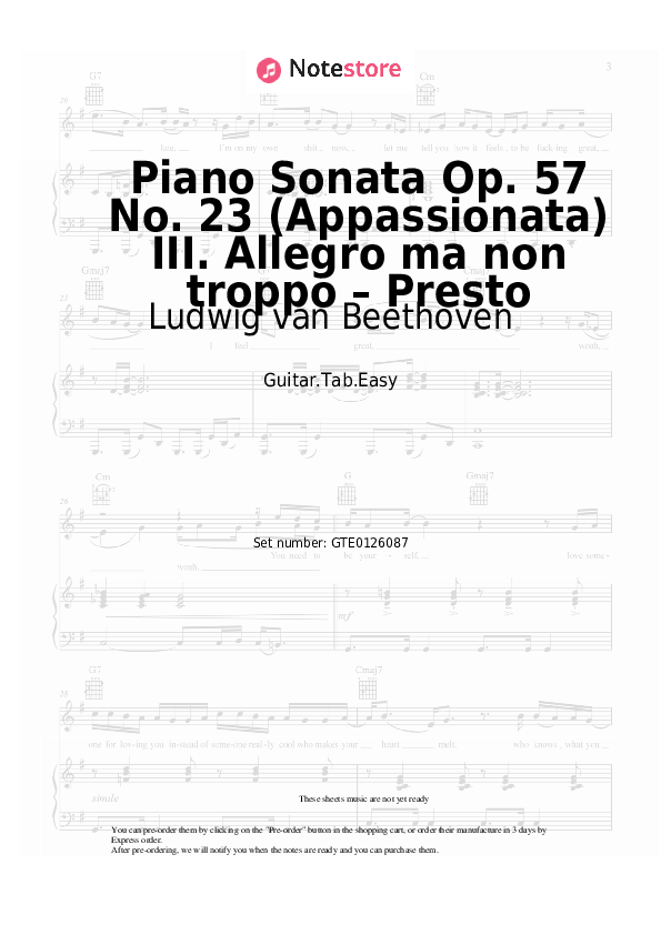 Easy Tabs Ludwig van Beethoven - Piano Sonata Op. 57 No. 23 (Appassionata) III. Allegro ma non troppo – Presto - Guitar.Tab.Easy