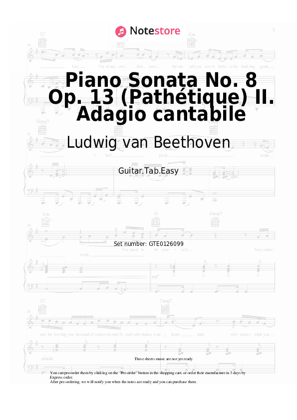 Piano Sonata No. 8 Op. 13 (Pathétique) II. Adagio cantabile - Ludwig van Beethoven Tabs Easy - Guitar.Tab.Easy